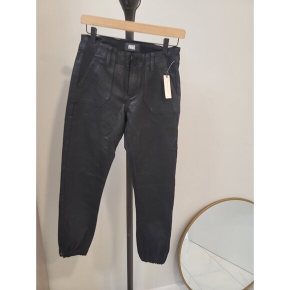 Paige Denim - PAIGE jet black fog coated denim cropped Mayslie Jogger urban jeans pants 25 NWT